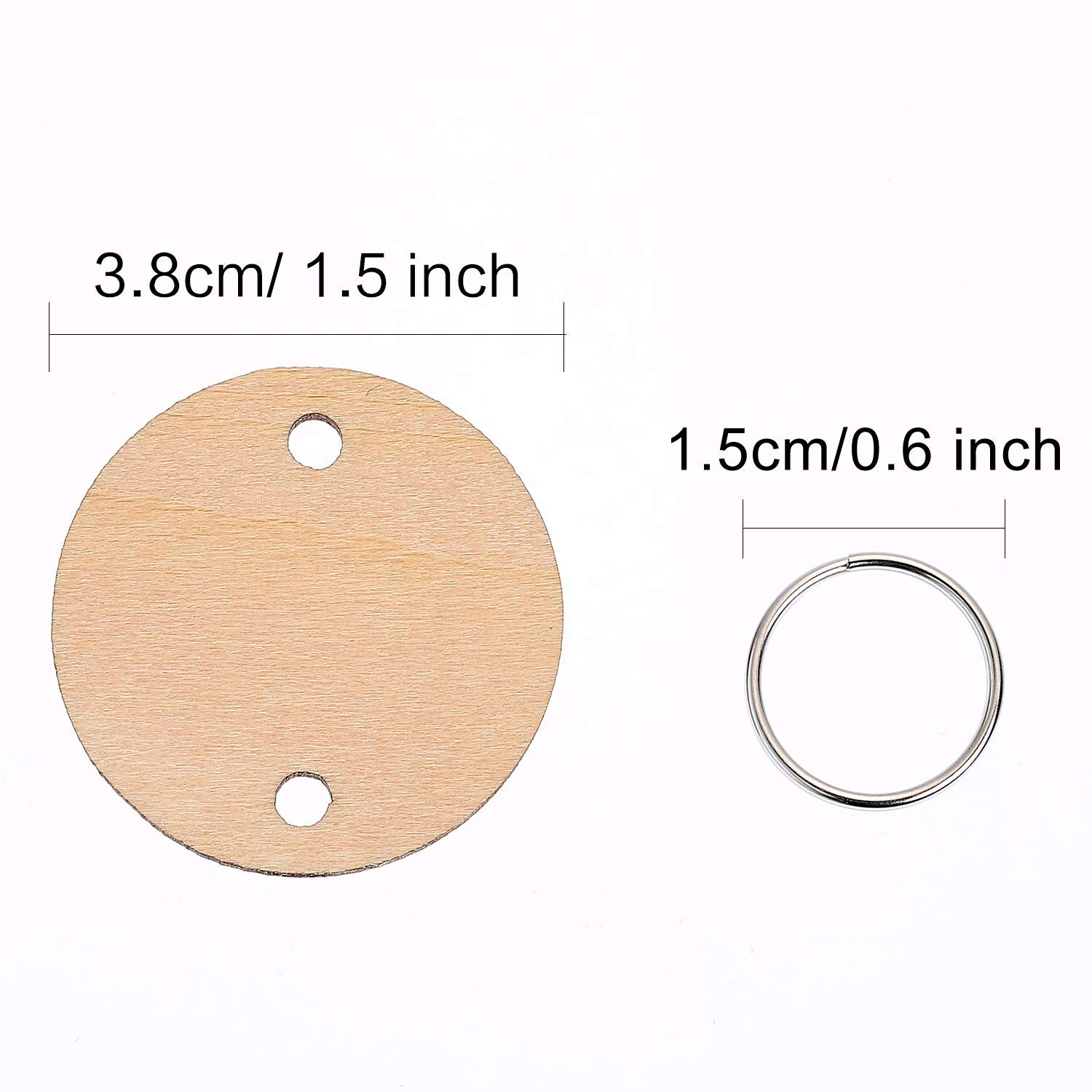 Bememo 1.5 inches/ 3.8 cm Round Wooden Discs with Holes, 100 3.8CM, Silver