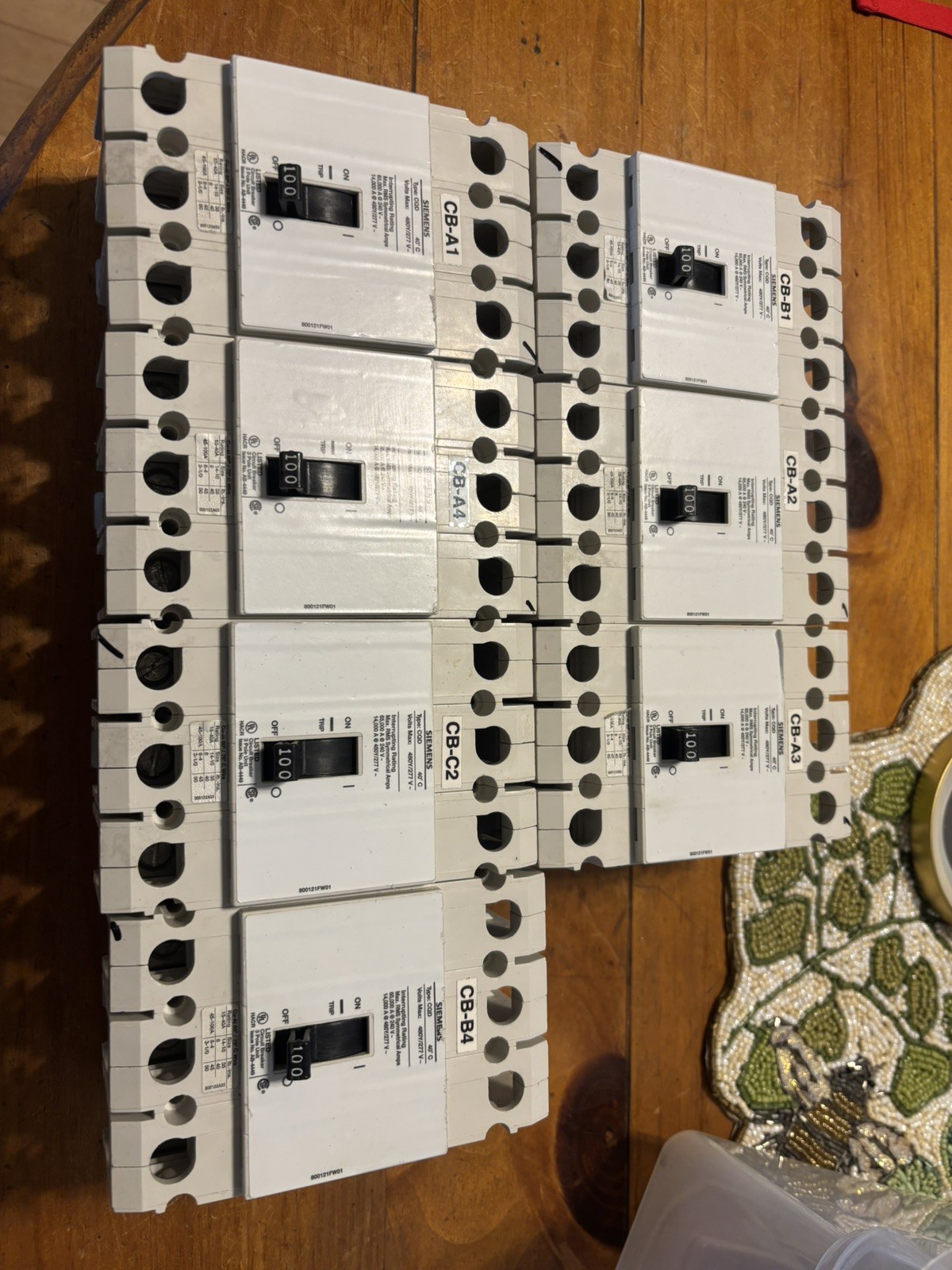 7 Siemens CQD3100 100A 3-Pole DIN-Rail Circuit Breaker 480/277V Trip Indicator