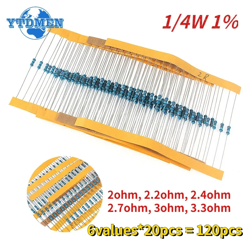 6 Values* 20pcs 1/4W Metal Film Resistor 1% Tolerance 2Ω~3.3Ω Car Airbag Repair
