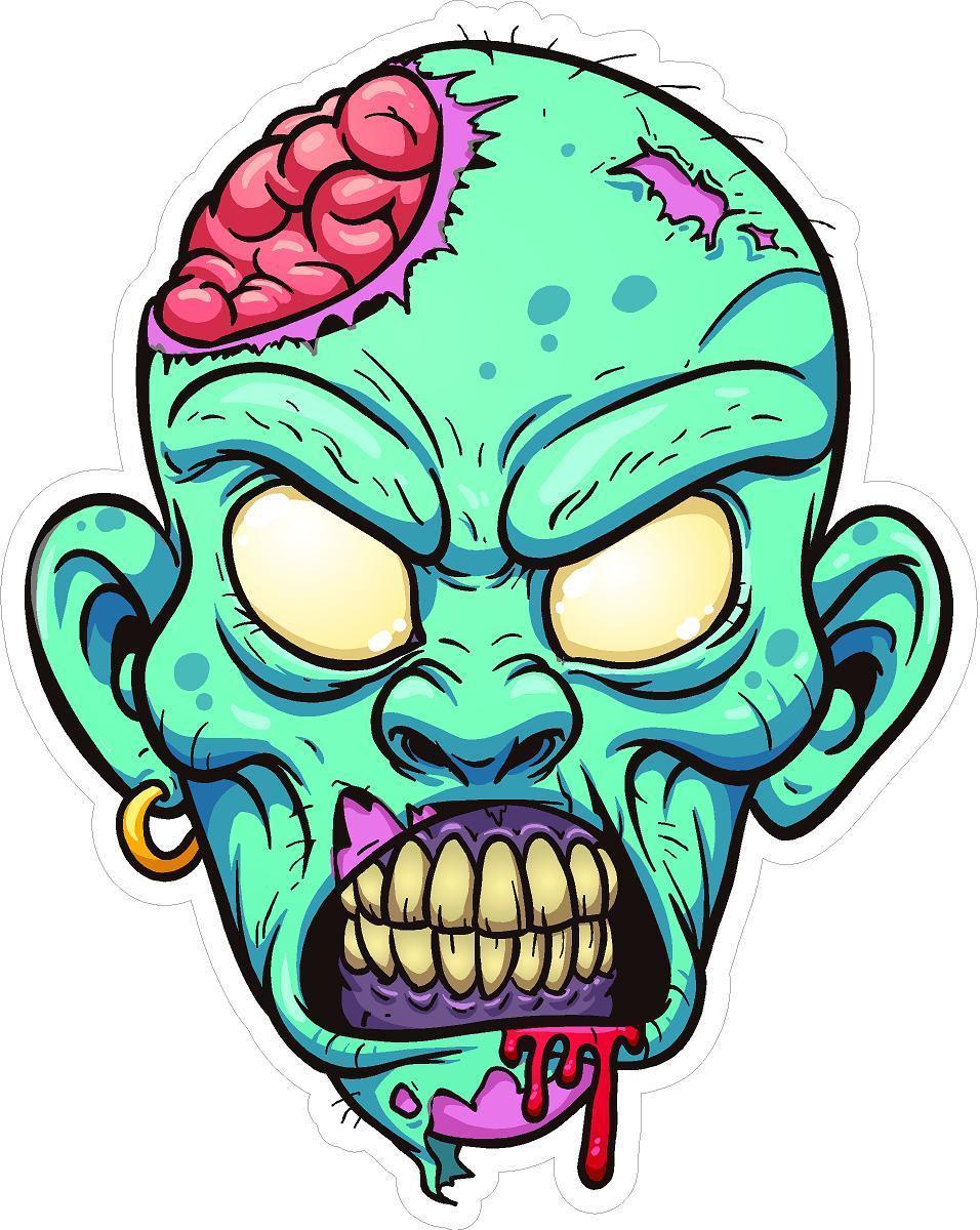 3 – Blue Zombie Head 2″ Tool Box Hard Hat Helmet Sticker H170