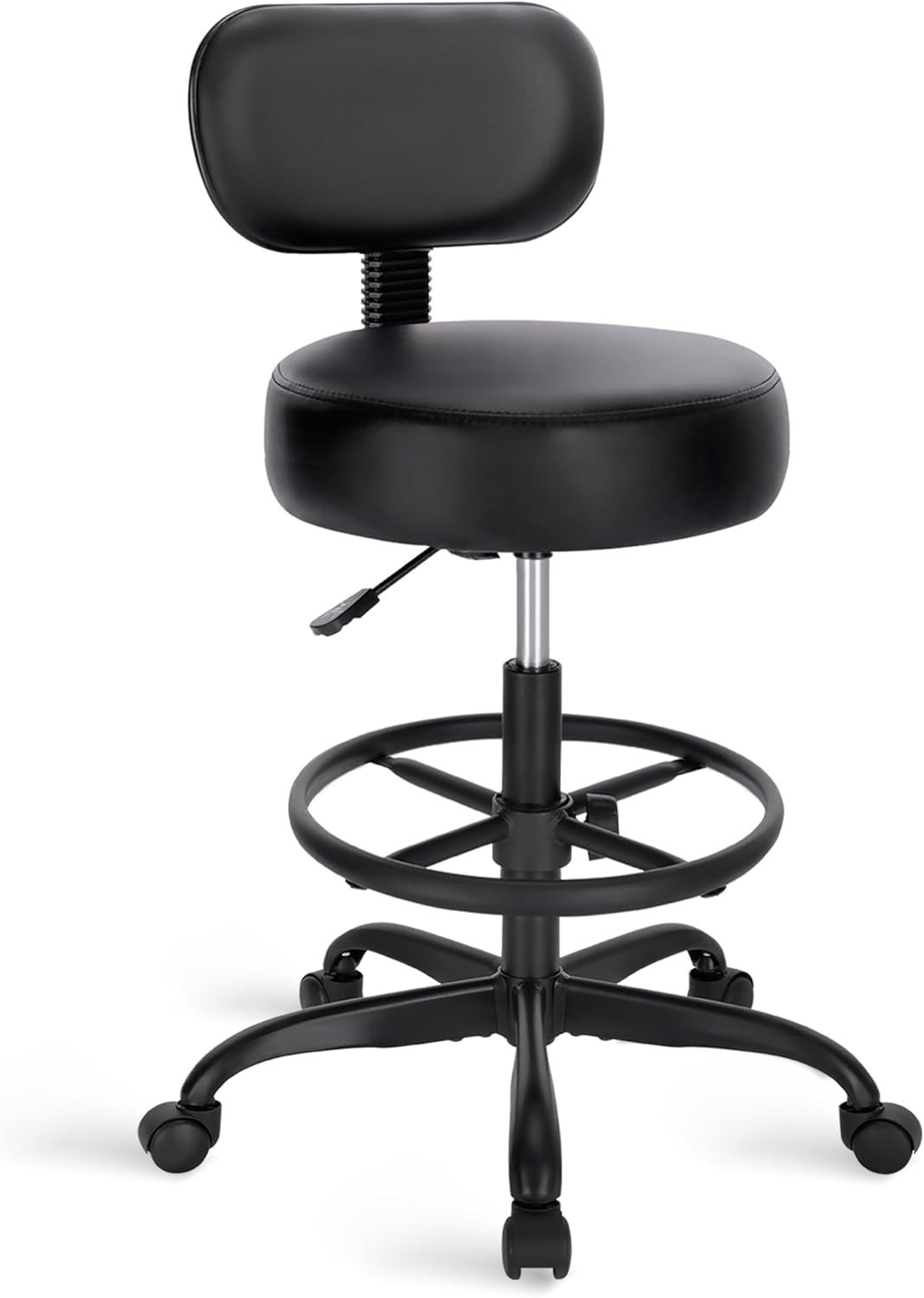 Drafting Stool with Backrest, Adjustable Footrest & High-density Cushion