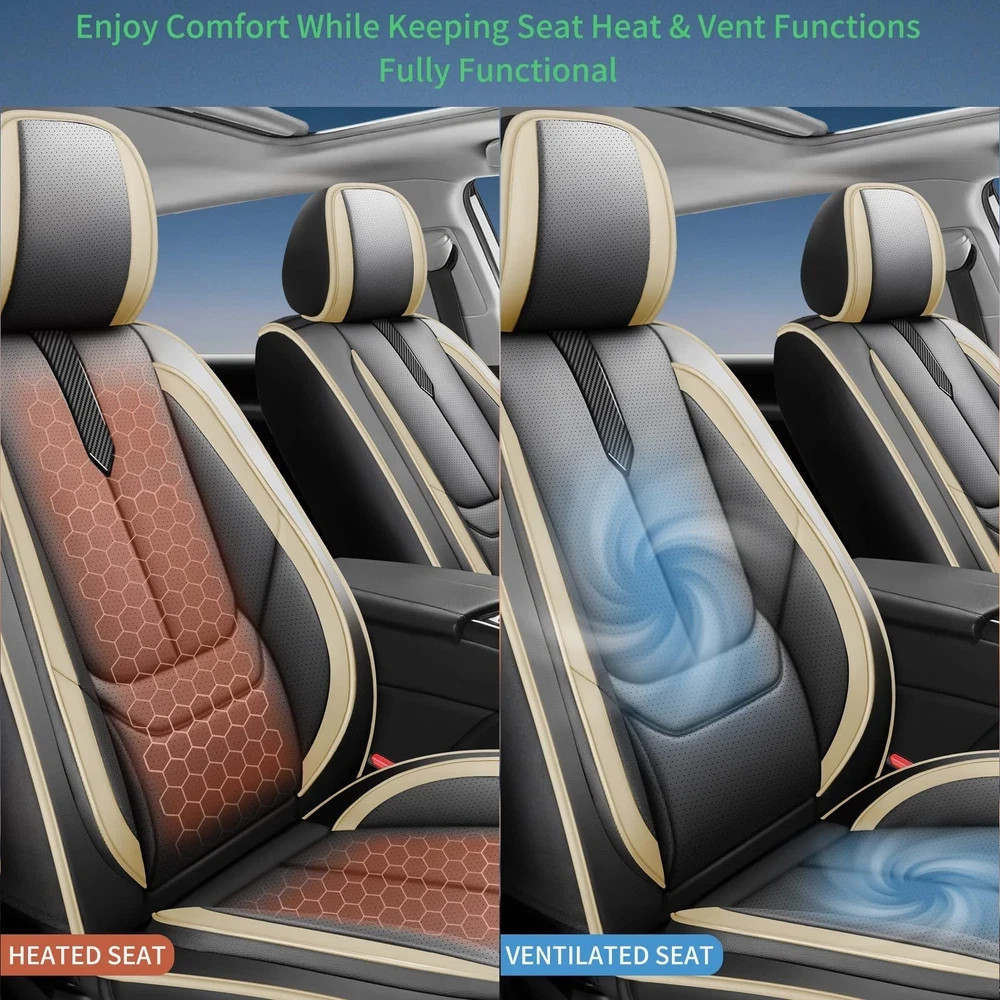 Mazda 3 Seat Covers 2 Front 2009-2025 2026 Waterproof Leather Airbag Black-Beige