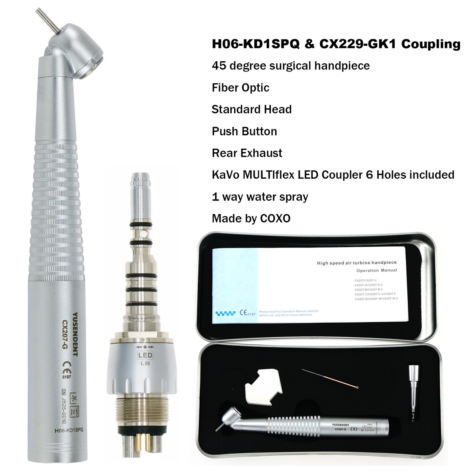 US BEING COXO Dental 45° Angle Surgical Handpiece Fiber Optic KAVO 6 Pin Coupler