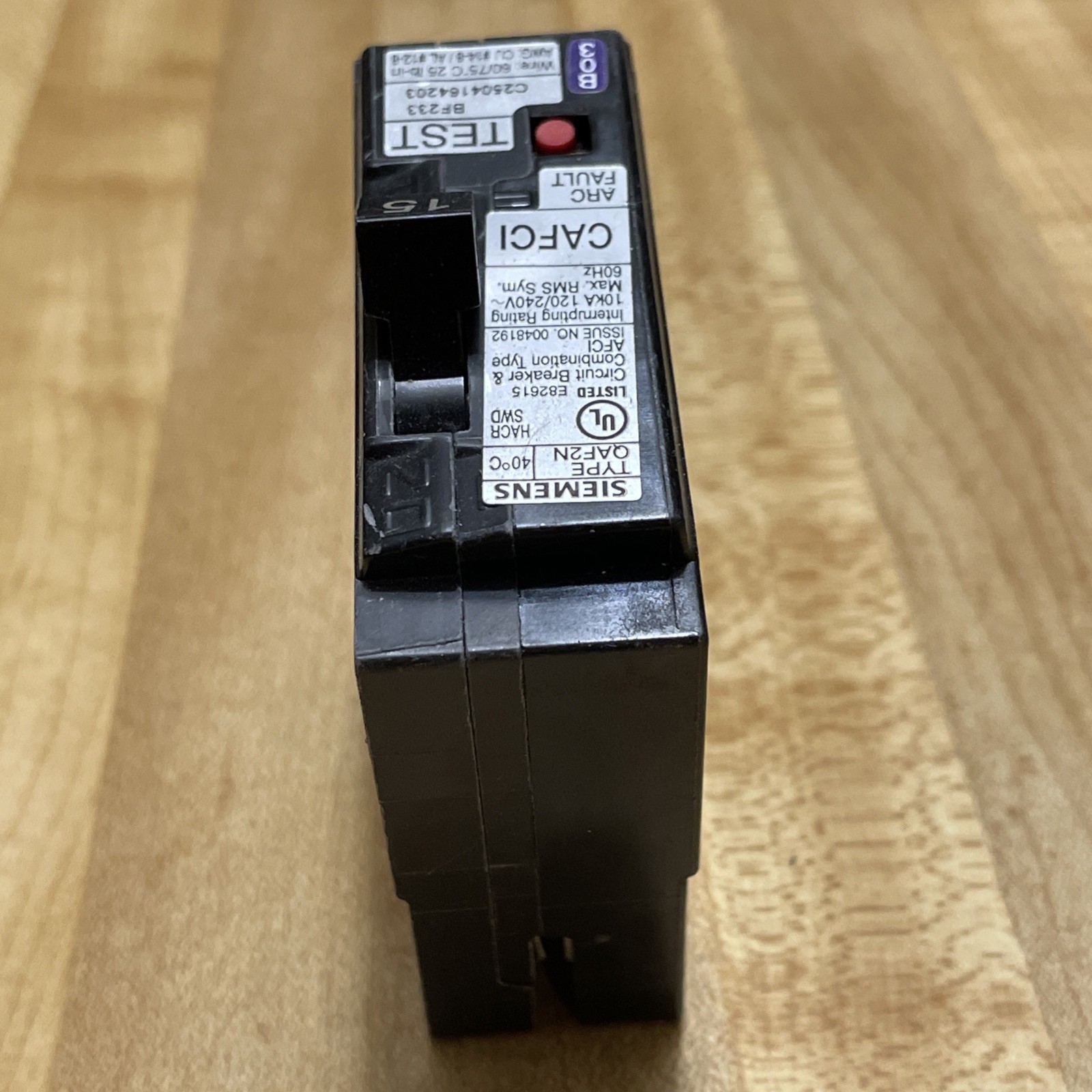 SIEMENS QA115AFCN ARC FAULT CIRCUIT BREAKER TYPE AFCI 15 AMP 1 POLE