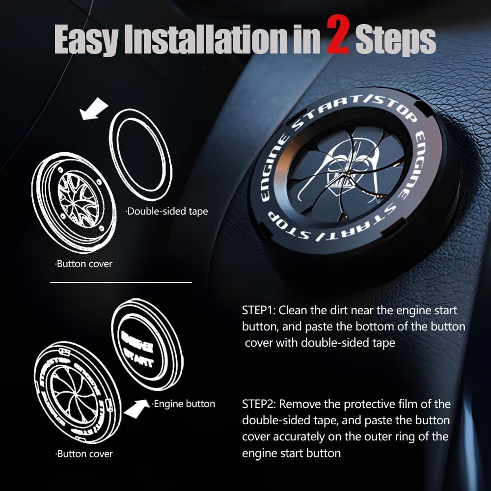 Engine Start Stop Button Cover 1.96in Black – Fits Most Cars & Protects Button