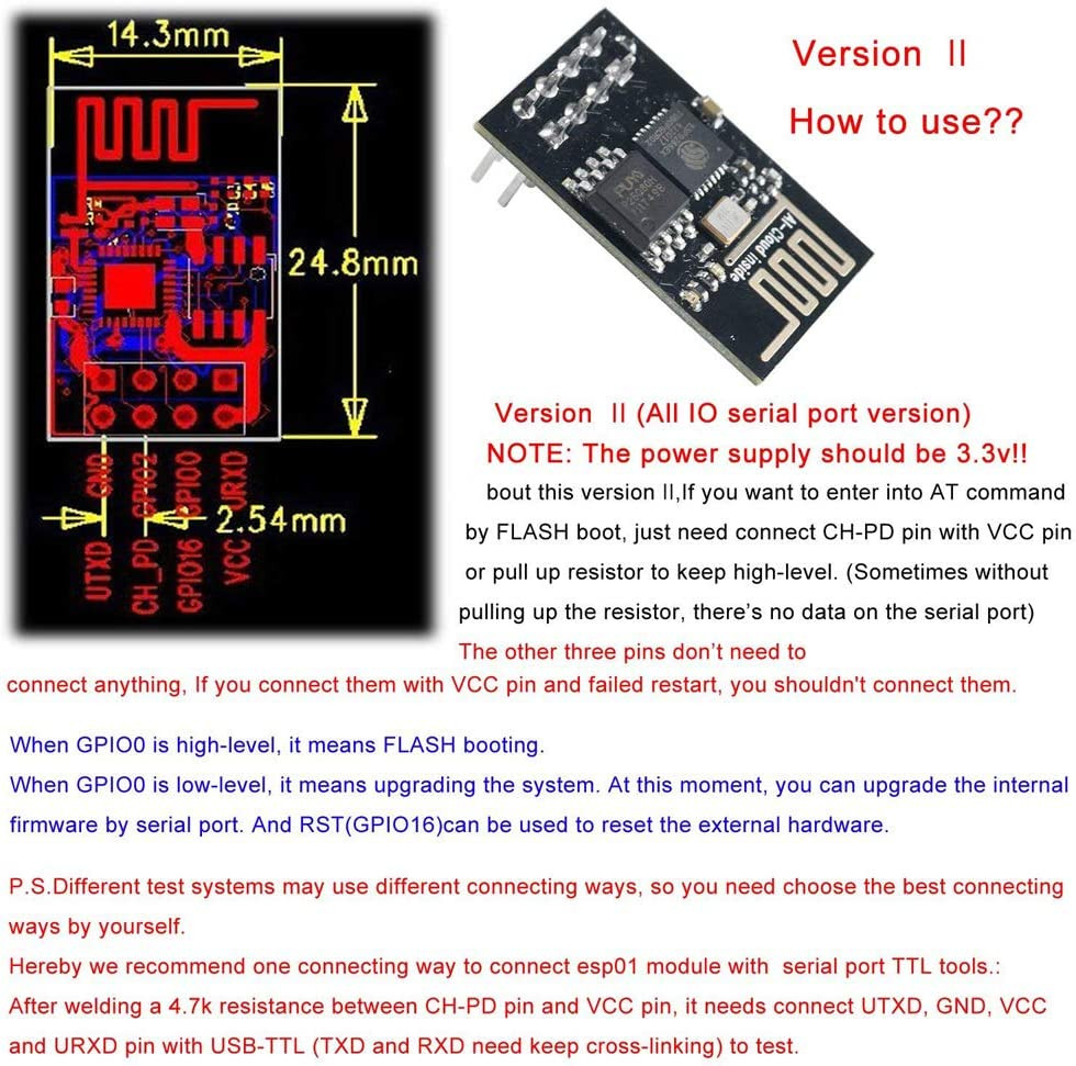 4Pcs ESP8266 Serial Wifi Module ESP-01 Updated Wireless Transceiver Board 3.3V f