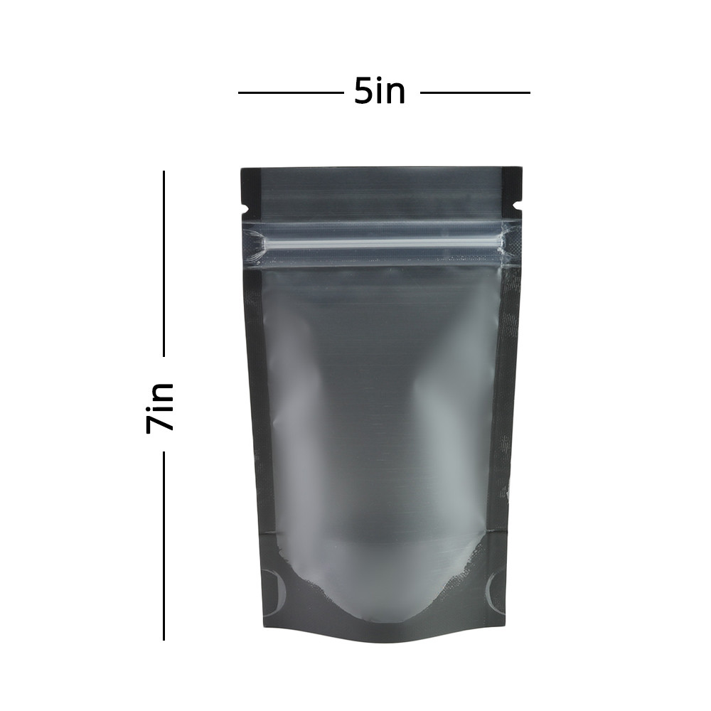 5x7in Matte Clear Front Black Back Mylar Stand up Zip Lock Bag w/Machine B03