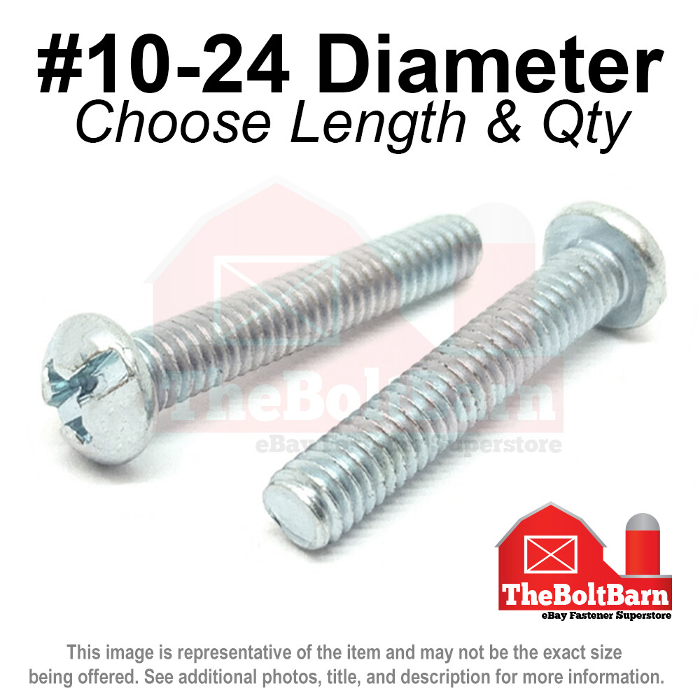 #10-24 Combo Round Head Machine Screws Bolts Zinc Coarse (Pick Length & Qty)