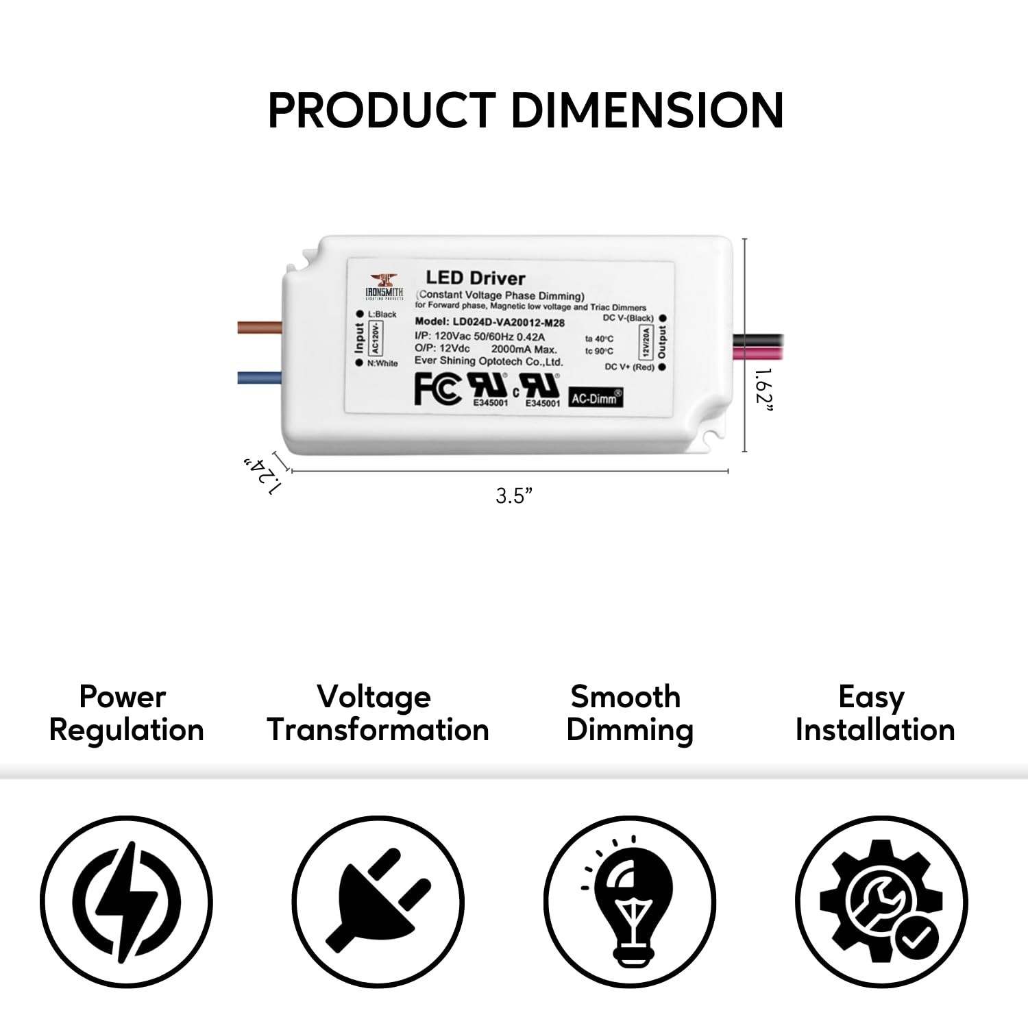 120 Volts -24V 24W | Constant Voltage LED Driver with Triac Dimming