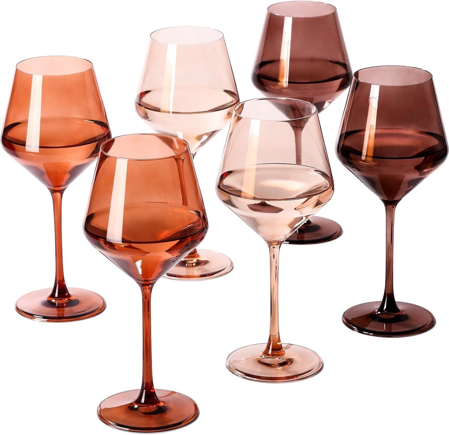 Venus Colored Wine Glasses Set of 6-17.5【Hand Blown】 Brown Wine Glasses with