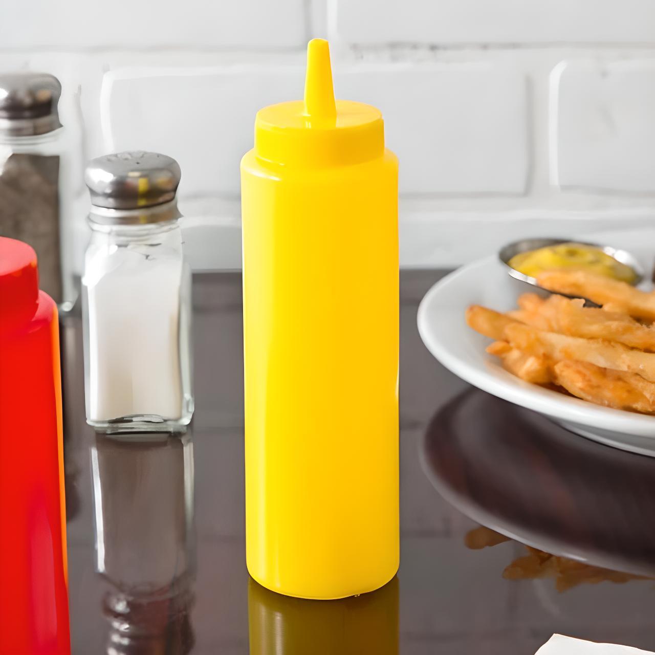 OCS Parts 8 Ounce Condiment Squeeze Bottles | Set of 3 Clear, Yellow, and Red