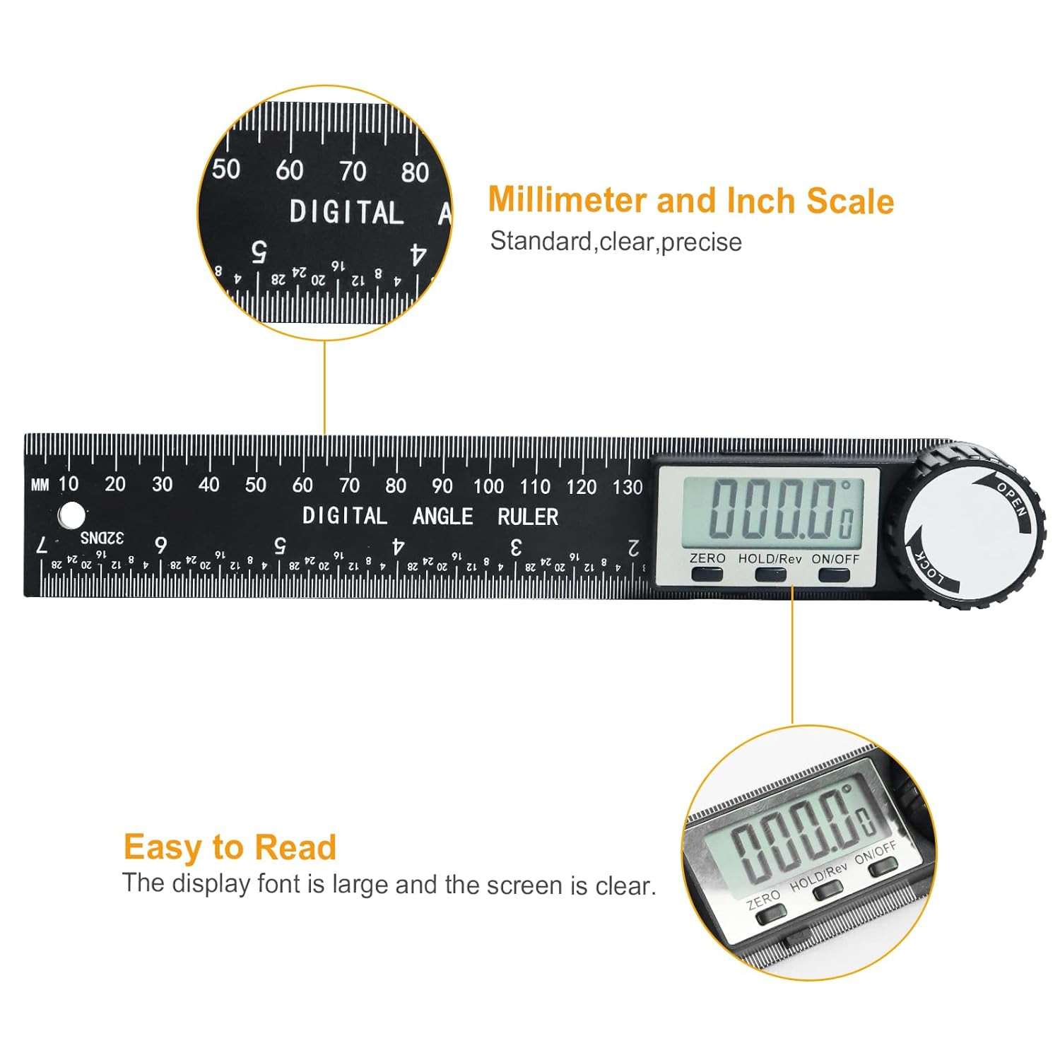 Third Generation Protractor Angle Finder, Digital Angle Ruler with 7Inch/200Mm