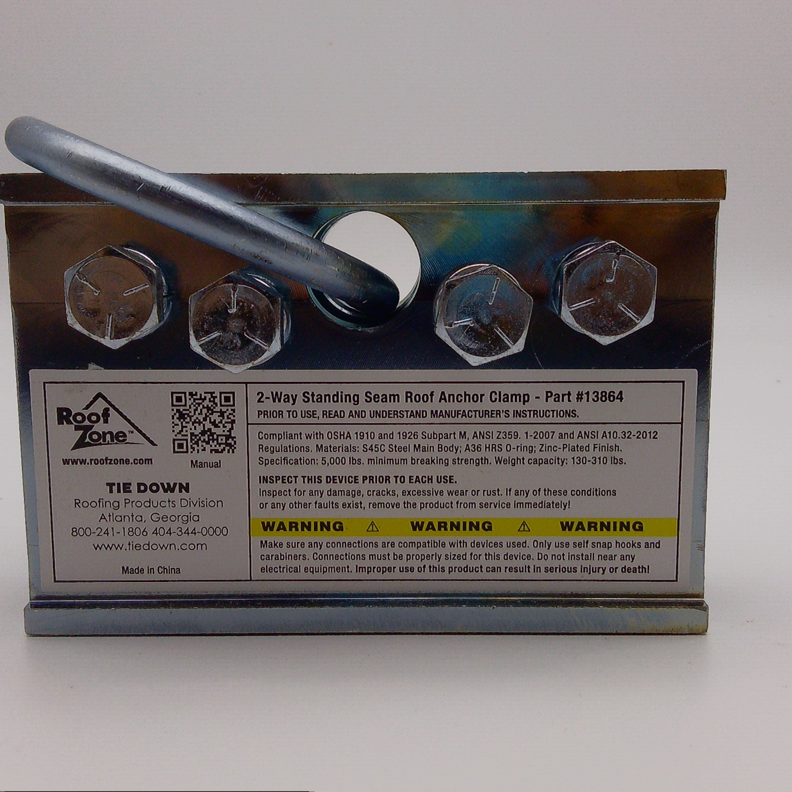 Roof Zone 2-Way Standing Seam Anchor Clamp Tie Down PART No. 13864