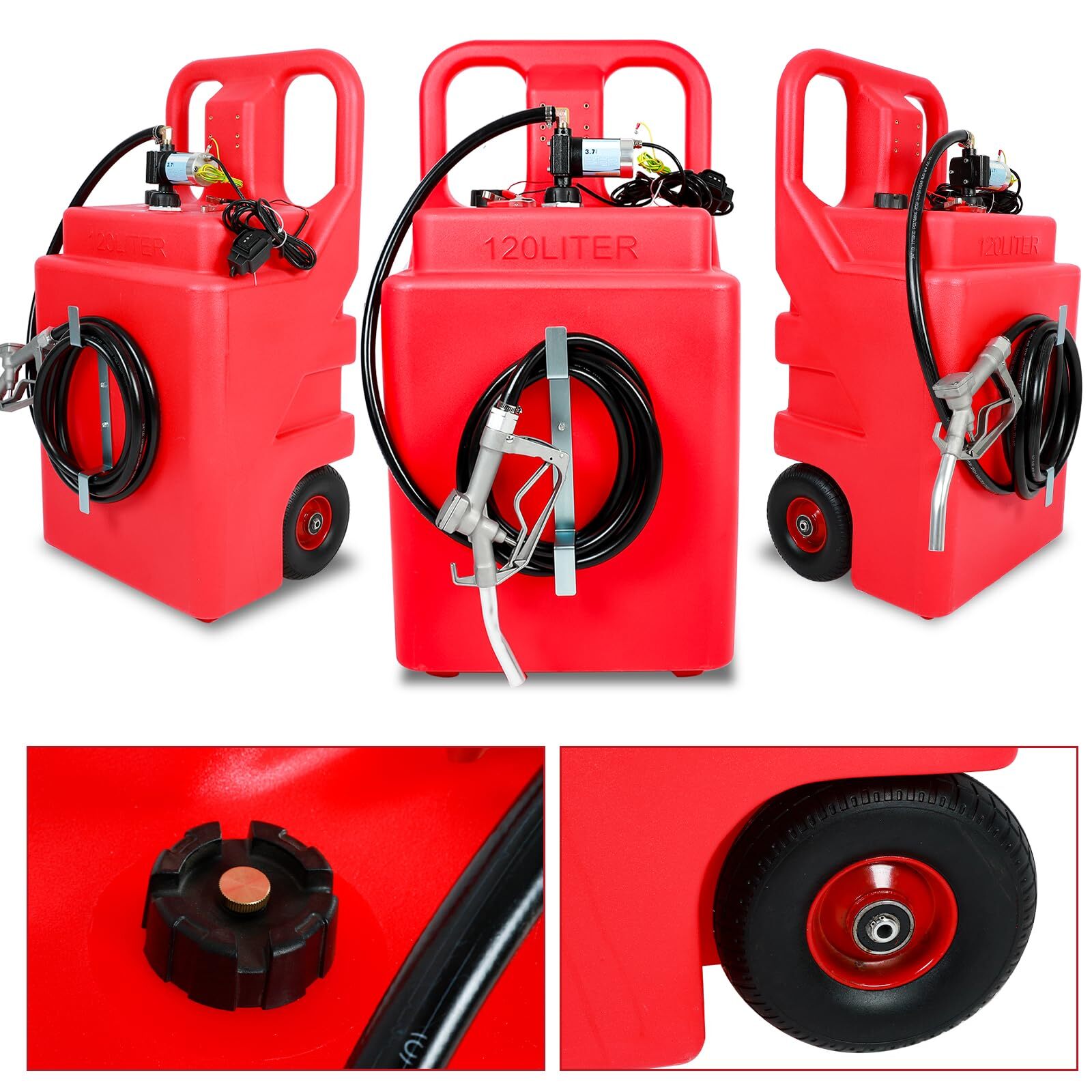 Red 32 Gallon Portable Fuel Tank Caddy w/ Electric Transfer Pump On-Wheel 3.7GPM