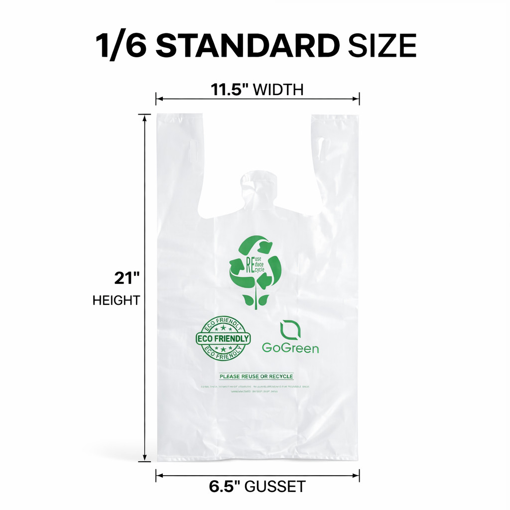 1/6 Clear Reusable T-Shirt Bags 3 Mil Extra Heavy Duty 11.5×6.5×21 Bulk Qty