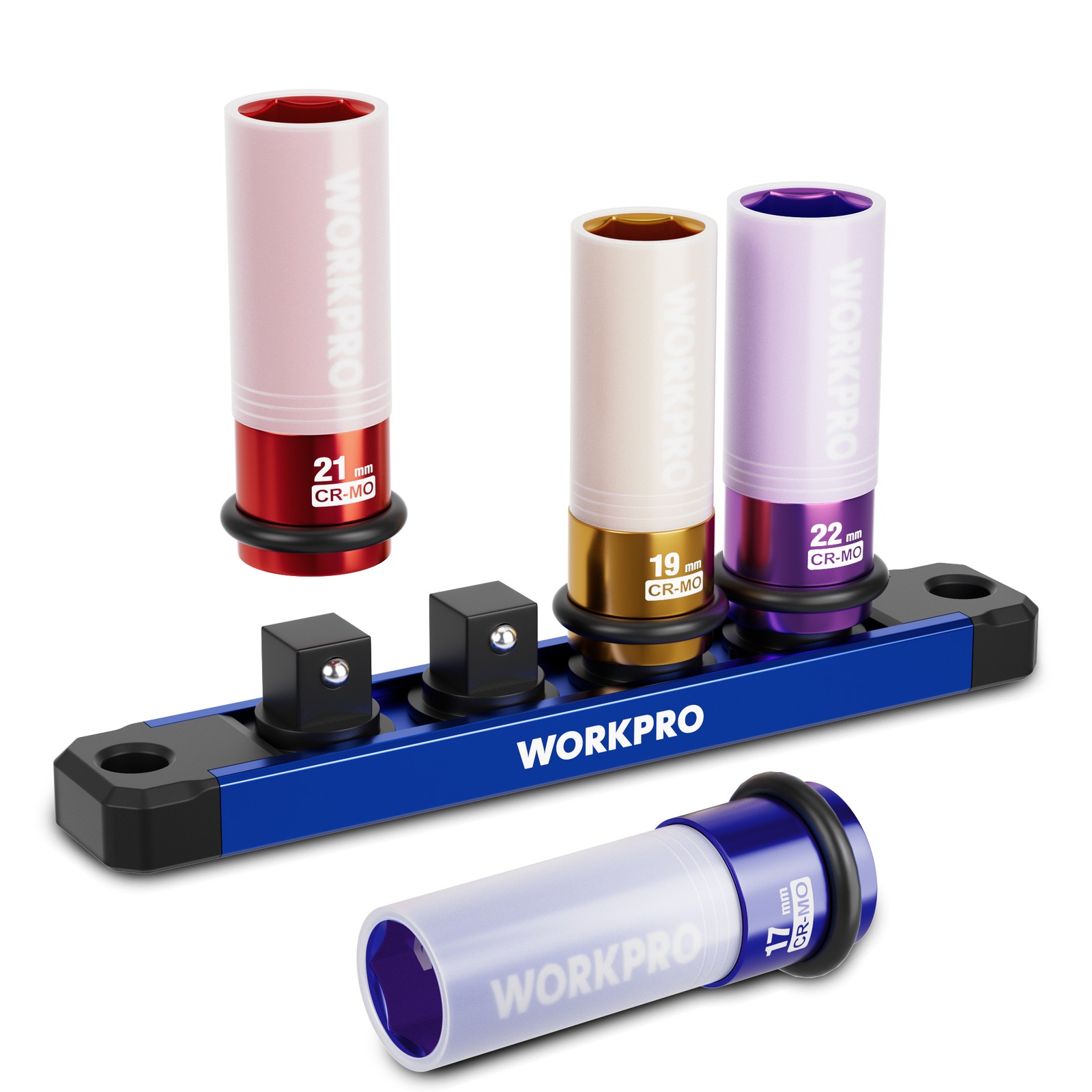 WORKPRO 4 Pcs 1/2″ Drive Lug Nut Impact Duty Socket Set 17-19-21-22mm Deep Thin
