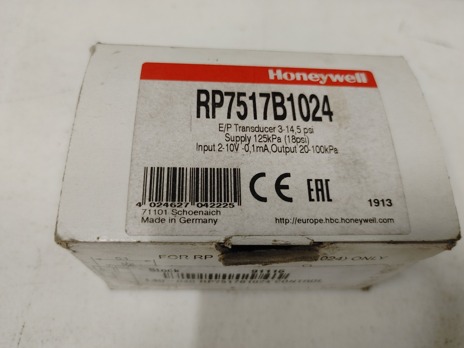 Honeywell RP7517B1024 Transducer