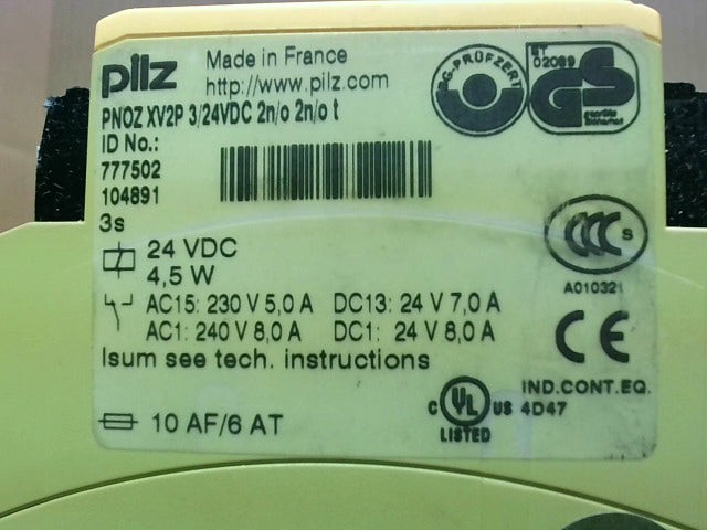 Pilz PNOZ-XV2P Safety Relay 777502 24VDC 2NO 2NO Factory Sealed