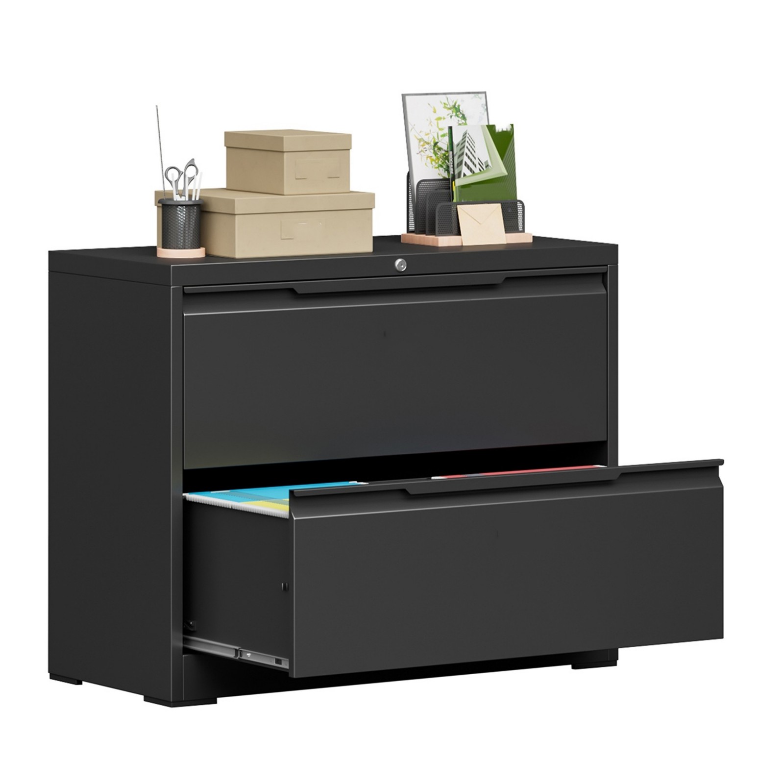 Metal Lateral Filing Cabinet with 2 Drawer Home Office Storage Cabinet Lockable