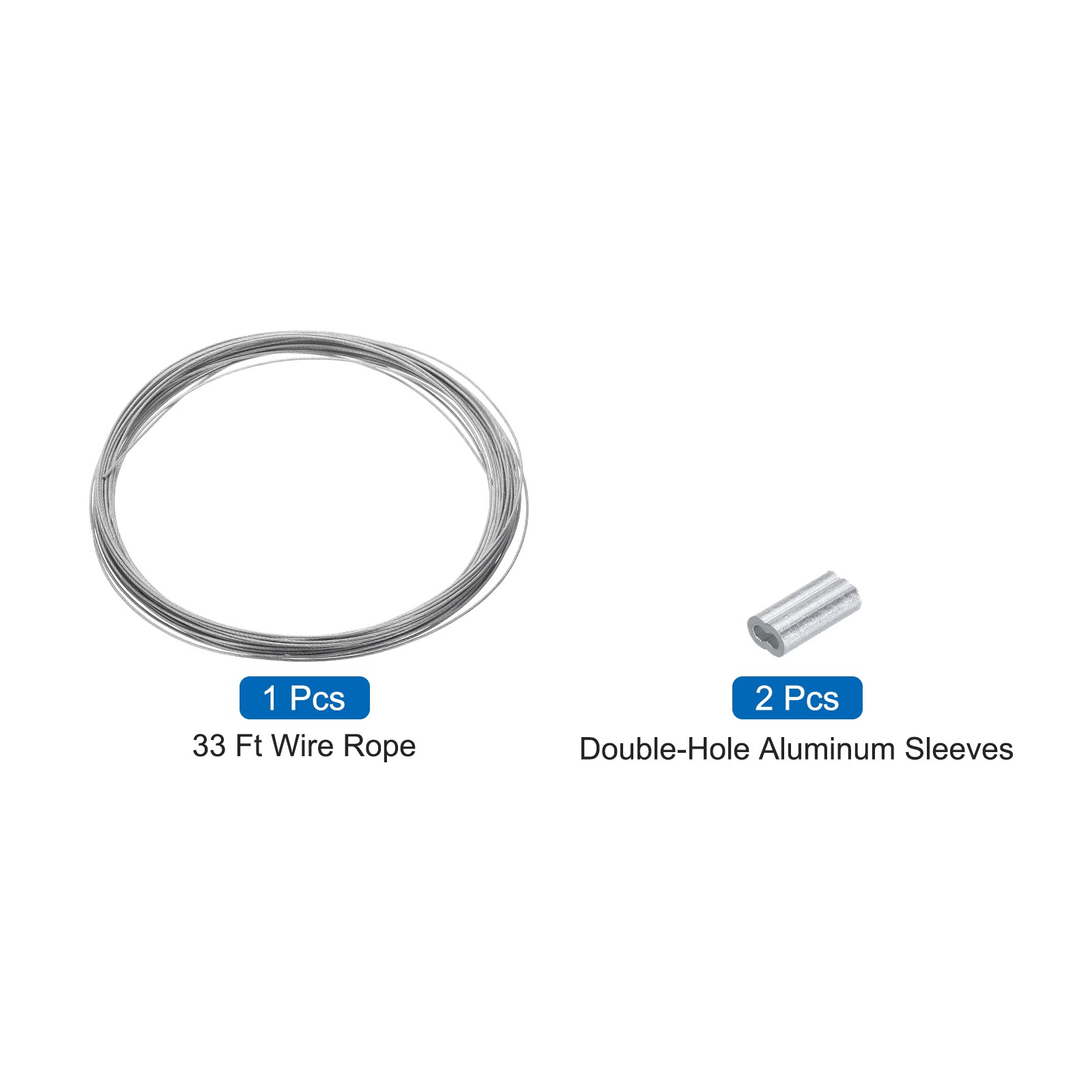 33Ft(10M) Wire Rope 304 Stainless Steel 1/16″ (1.5 mm) 2Pcs Sleeve Transparent