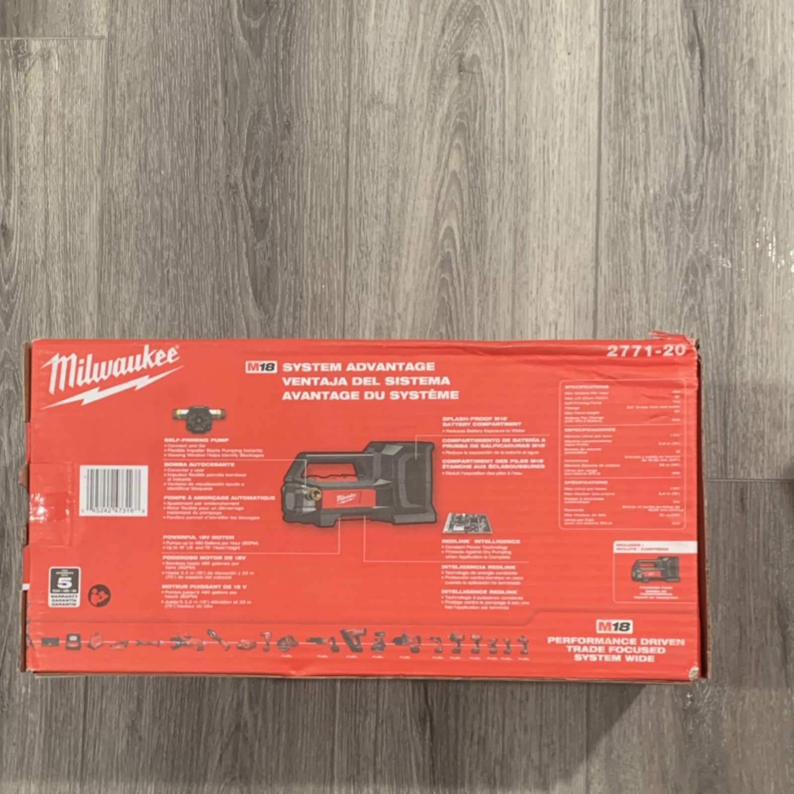 Milwaukee 2771-20 M18 Water Transfer Pump, 0.5hp, 3/4″ Inlet/Outlet, 480 GPH