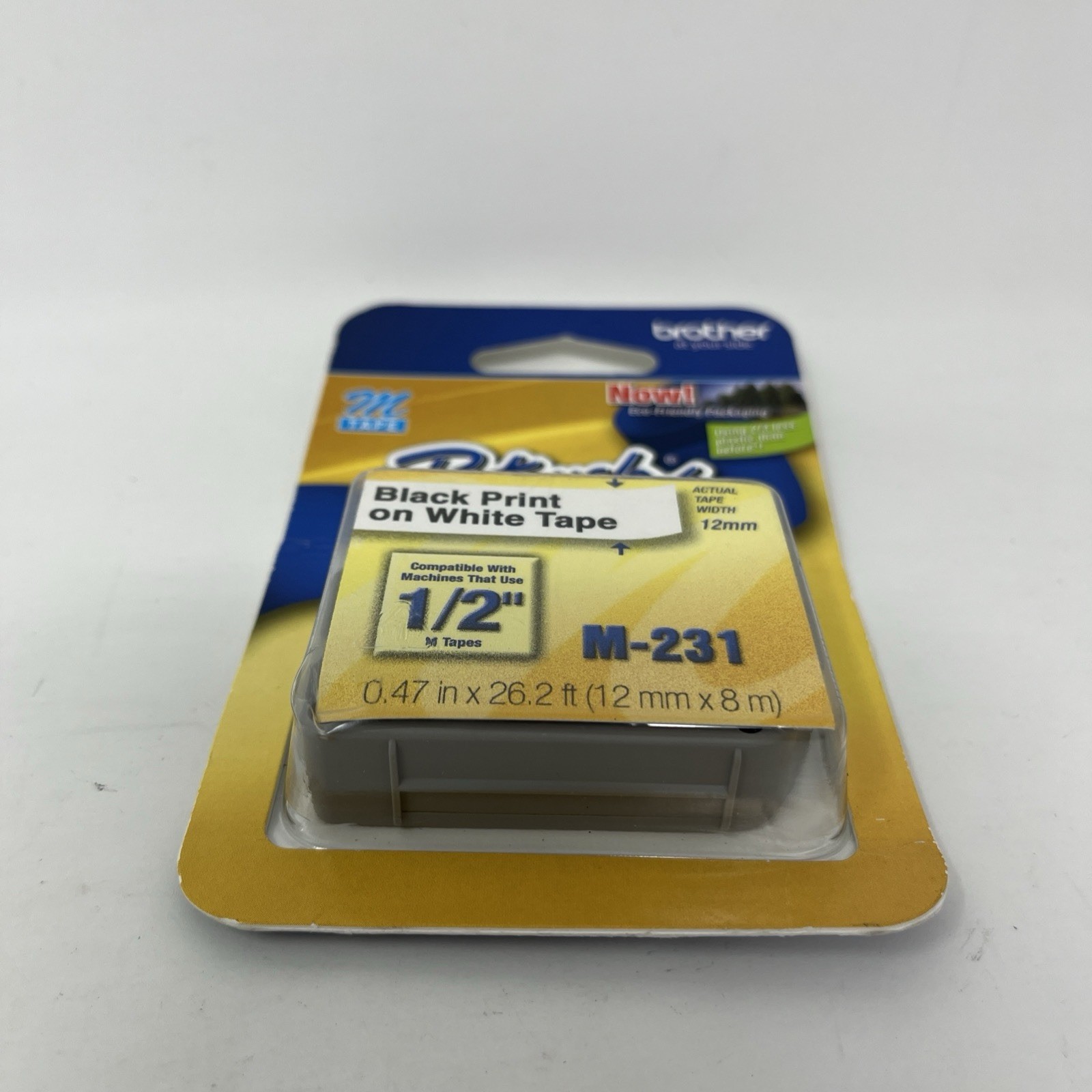 Brother P-Touch M-Tape M-231 1/2″ BLACK on WHITE .47 In × 26.2 Ft (12 mm × 8 m)