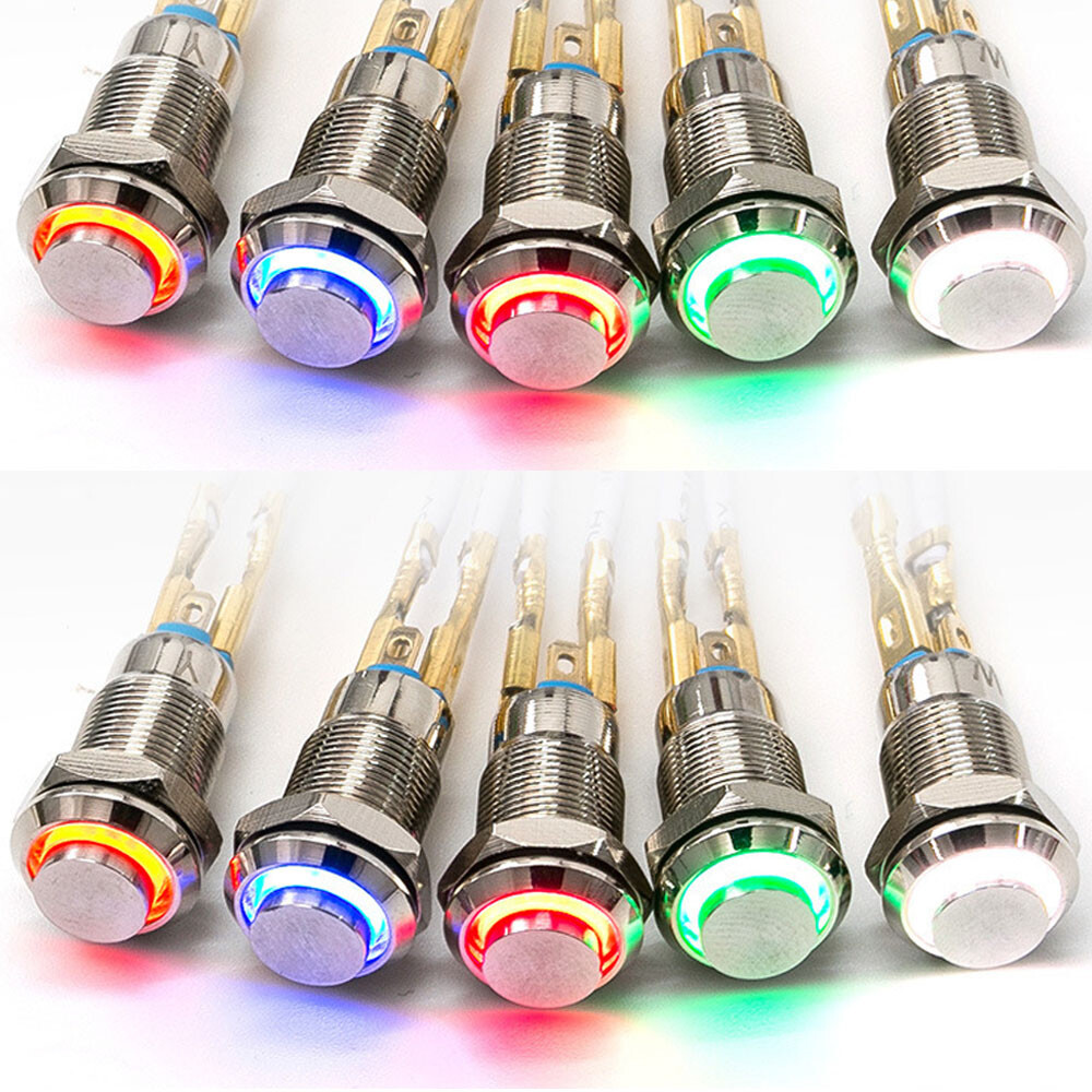 2x 8mm Small Metal Push Button Switch 4-Pin LED Latching/Self Locking Waterproof