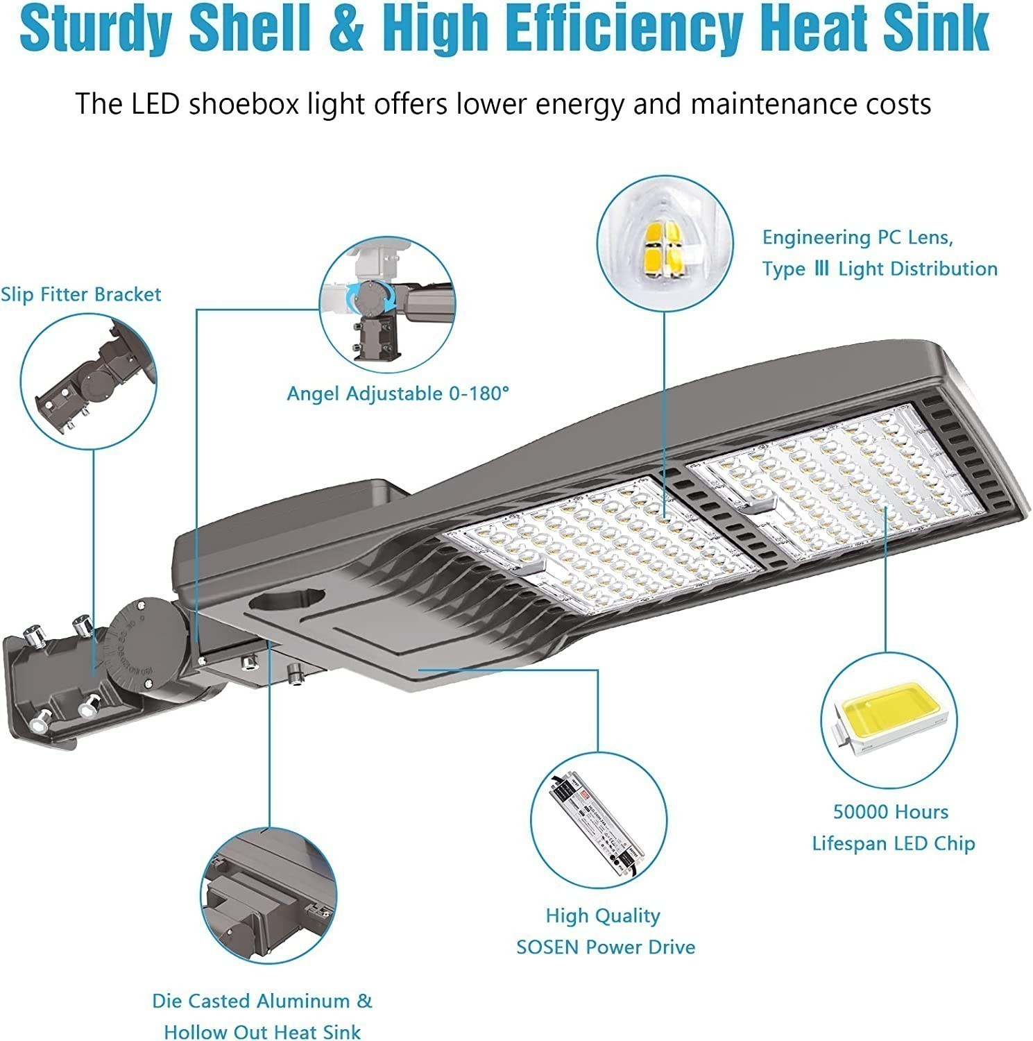 400W LED Parking Lot Pole Light Commercial Shoebox Fixture Super Bright 60000LM