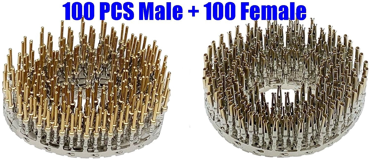 200 Pcs 100 Male + 100 Female Pin Crimp For D-Sub Connector Socket Plug Assembly