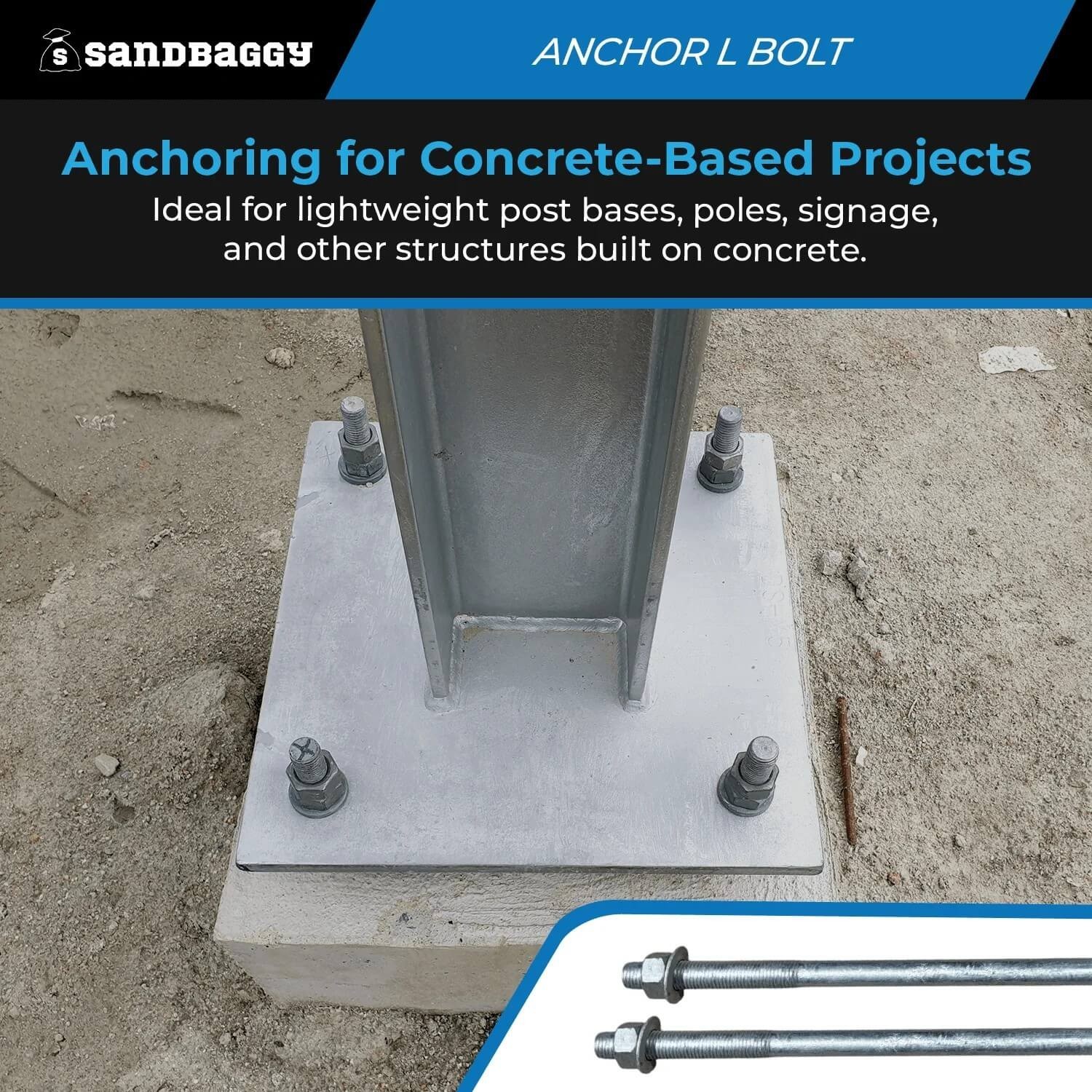 Sandbaggy 1/2″ x 18″ Threaded Concrete Anchor L-Bolts – Hot Dipped Galvanized