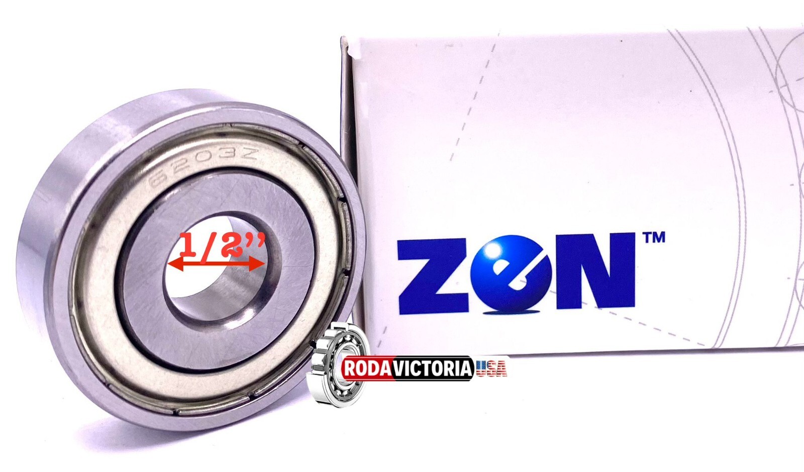 ZEN 6203 ZZ 1/2 Special Bore, Ball Bearing, Metal Shielded 12.7x40x12 mm