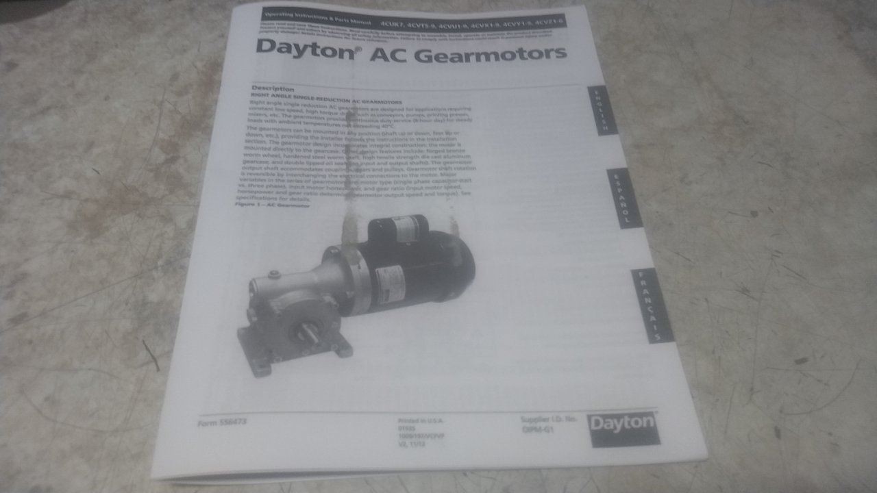 Dayton 4CVT7 0.5 Input HP 56 Nameplate RPM 115/208-230VAC AC Gearmotor