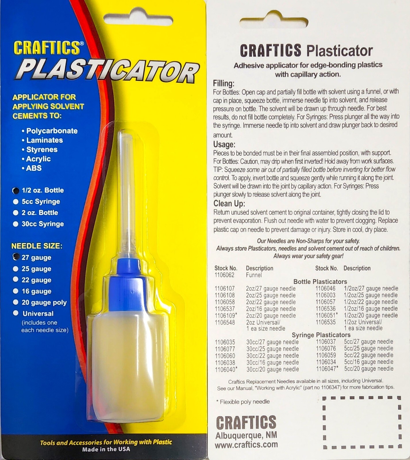Craftics 1/2oz Plasticator with a 27 Gauge Needle (Applicator for Solvent)