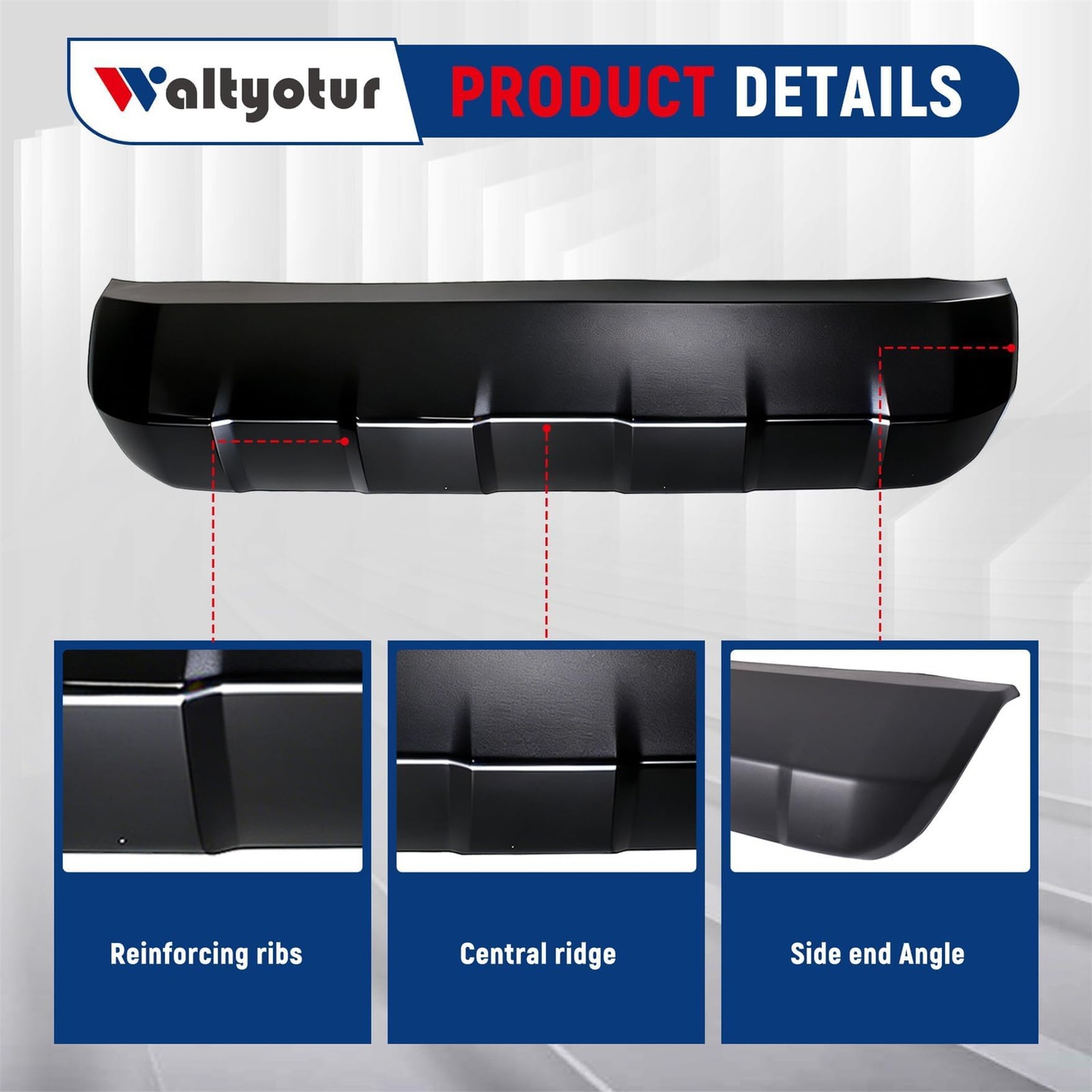 Waltyotur Front Lower Bumper Valance Panel Skid Plate Black Replacement For
