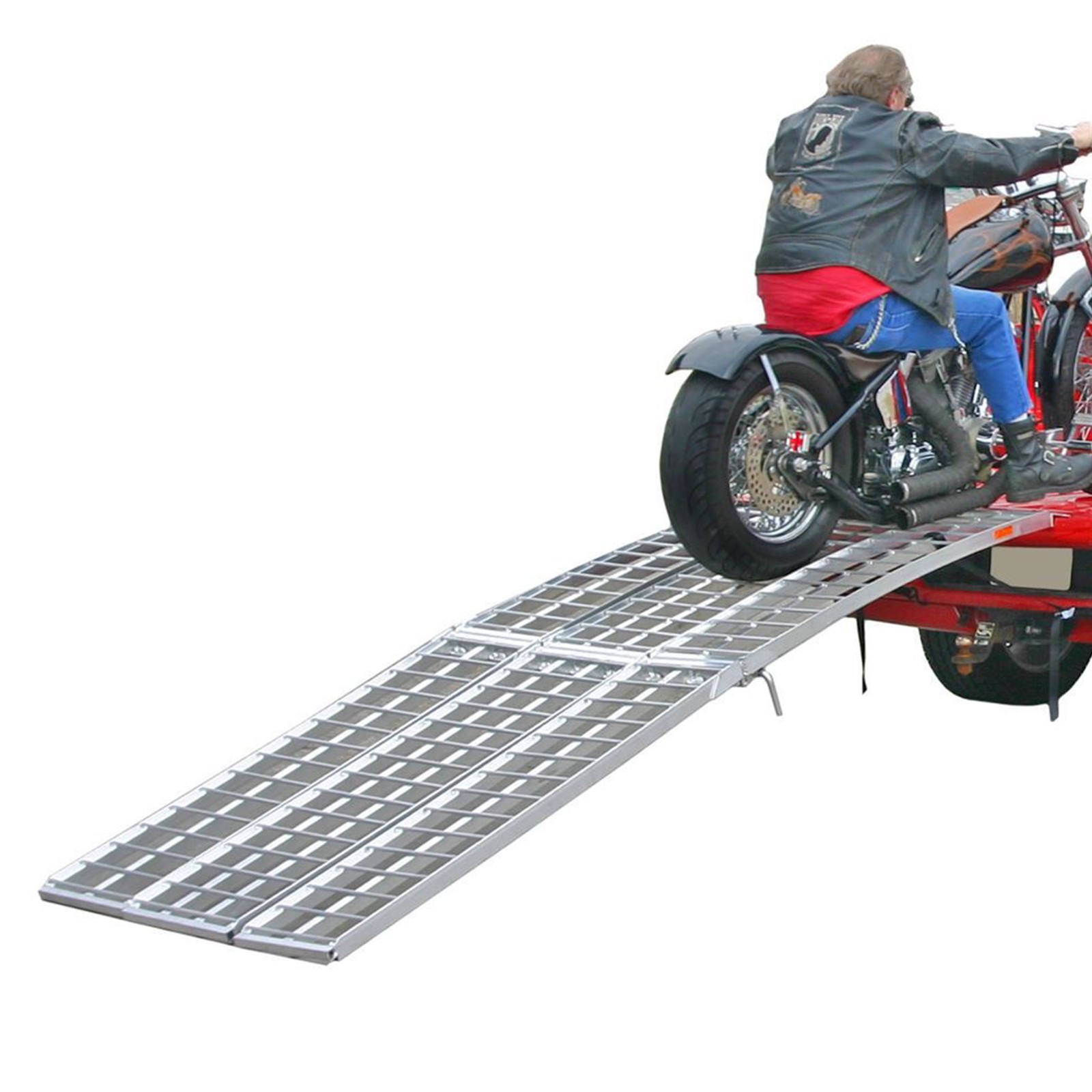 Black Widow 10′ Folding Motorcycle Ramp for Pickup Truck, Arched 3 Pieces Silver