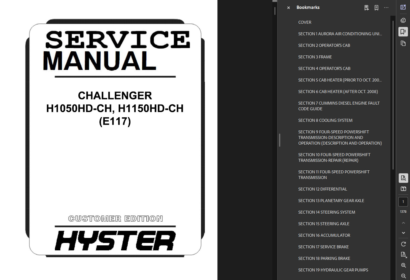 HYSTER FORKLIFT (E117) H40.00XM-16CH SERVICE REPAIR SHOP PARTS MANUAL PDF ON USB