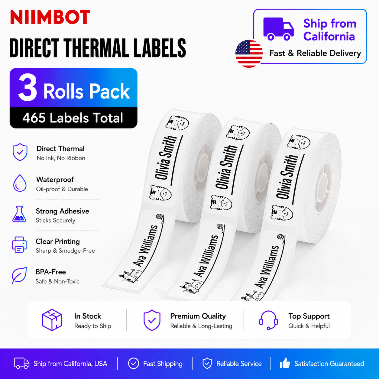 3PK Label Maker Tape 12x40mm, 1/2 inch Label Sticker for Niimbot D110 D11