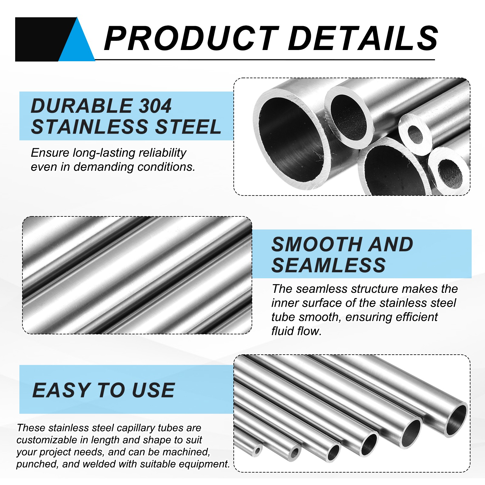 304 Stainless Steel Tube 12mm ID 16mm OD 305mm Length Metal Pipe Tubing