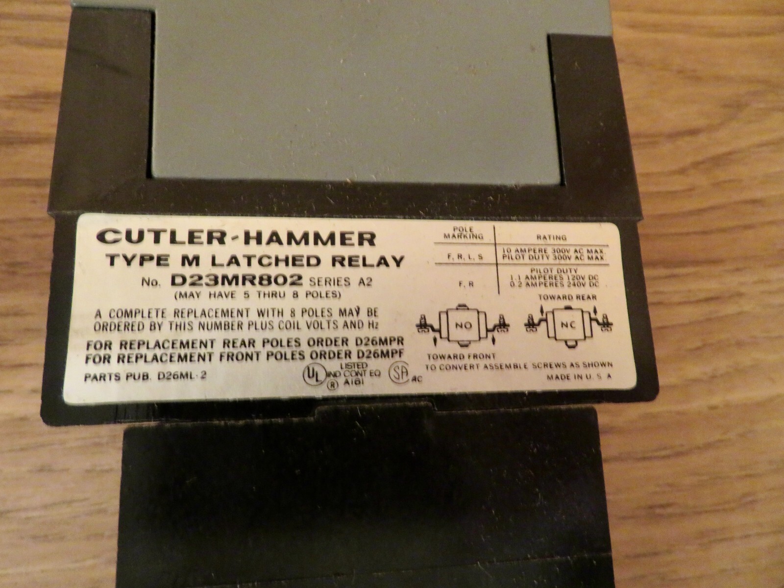 Cutler Hammer Relay Type M With Latch D23MR602A 300 Volt AC COIL 120 V 60 HZ NOS