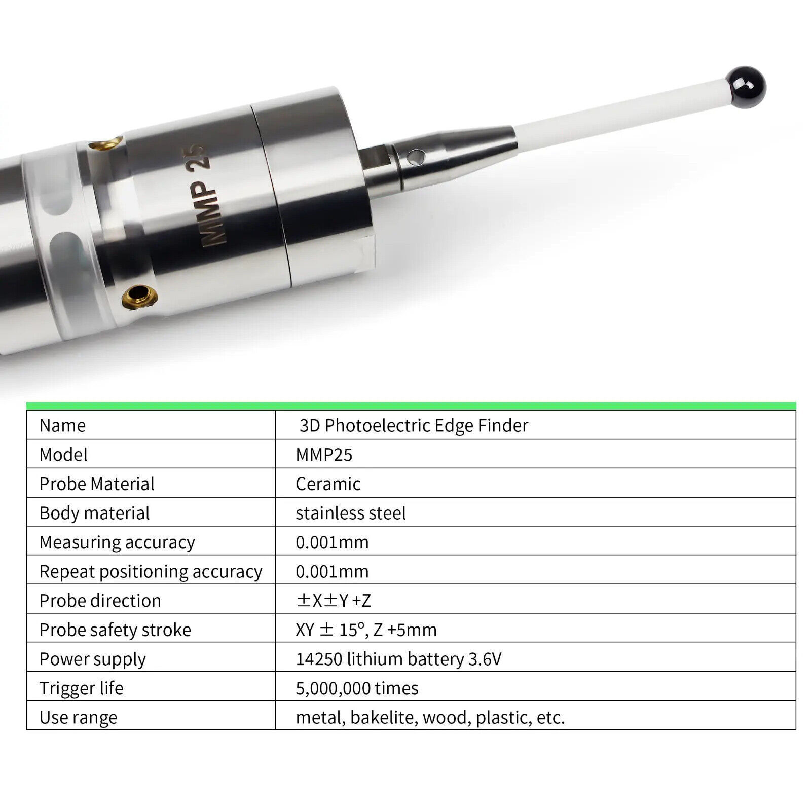 MMP25 3D Light Edge Finder w/ Ceramic Probe to Find CNC Milling Lathe Machining