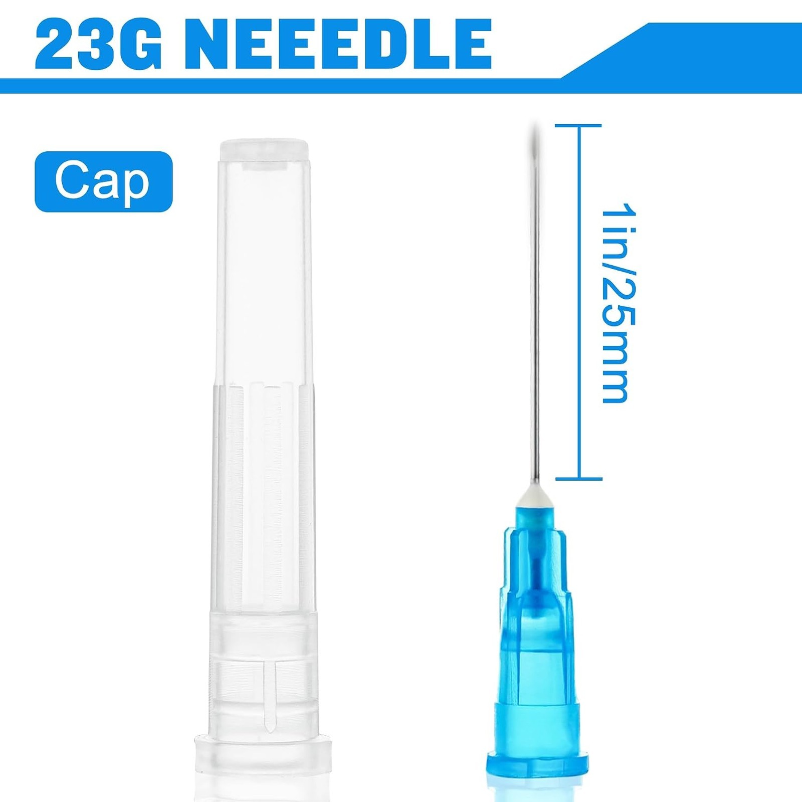 23 Gauge 1 Inch Needle Pack of 100 Disposable Luer Lock Lab Dispensing
