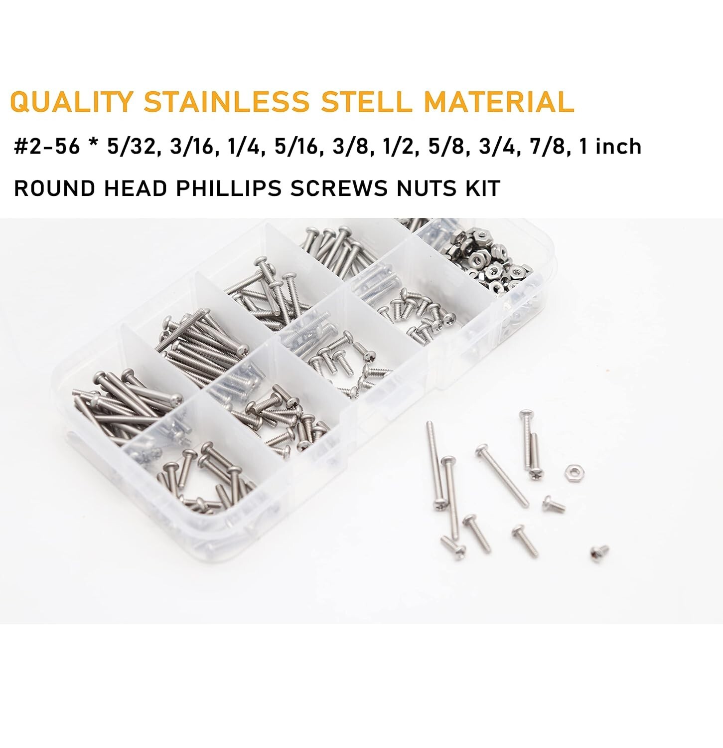 Binifimux 300Pcs 2-56 Pan Phillips Machine Screws Hex Nuts Assortment Kit,5/32″
