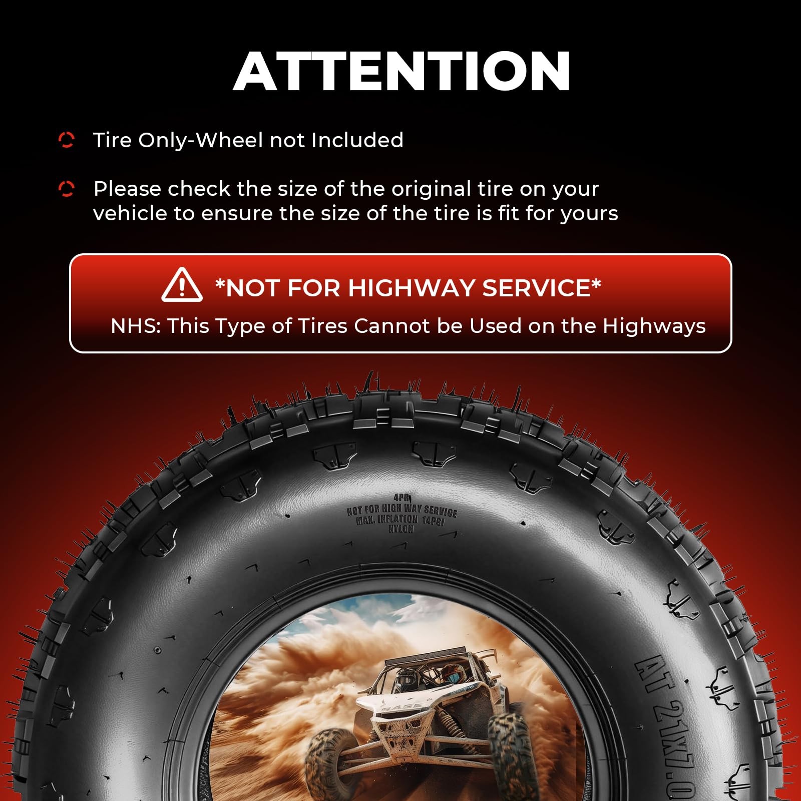 21×7-10 ATV UTV Tires All-Terrain 6PR Tubeless Non-Directional Set of 2