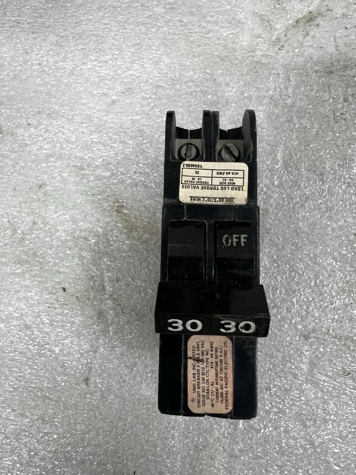 Federal Pacific Electric FED 0230 2P 30A STAB-LOC Miniature Circuit Breaker