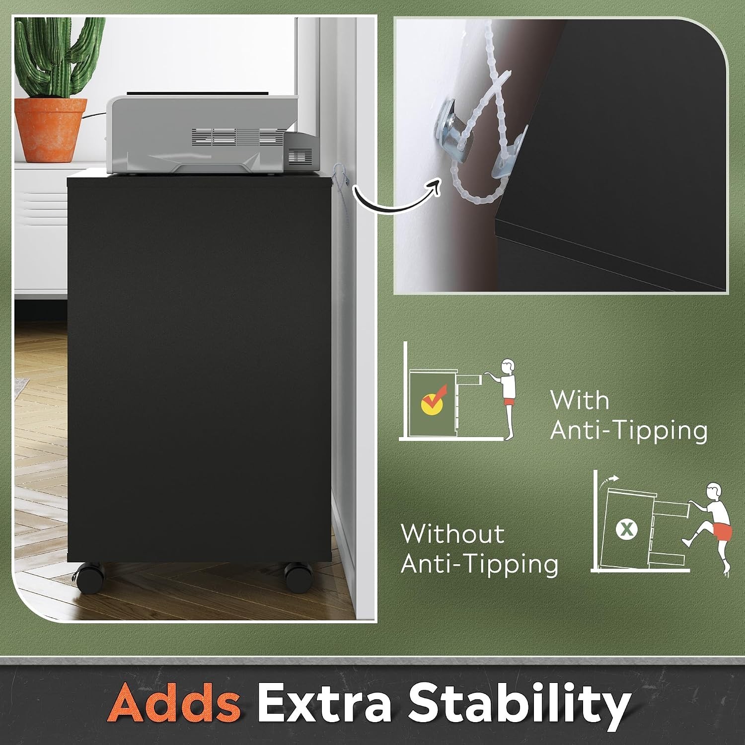 Versatile Black 5-Drawer Cabinet with Wheels – Perfect for Home Office Use