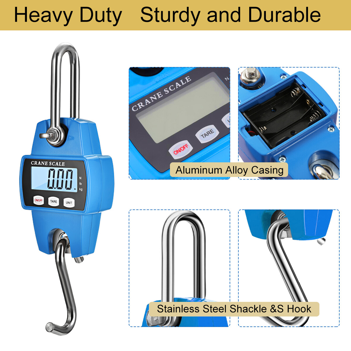 Digital Crane Scale 300 kg/660 lb Industrial Heavy Duty Auto Off Hook Hanging