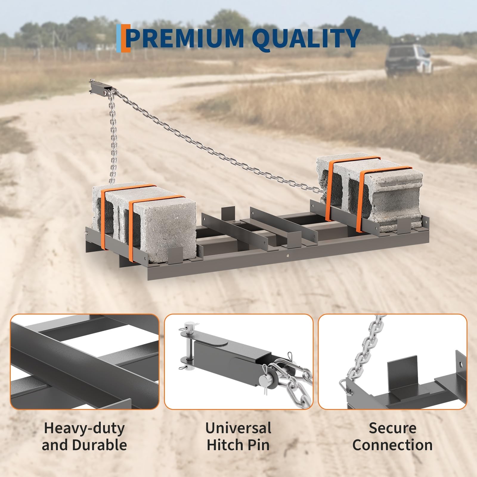 4/6/8 FT Drag Harrow Driveway Grader Tow Behind Rake Land Leveler with 6FT Chain