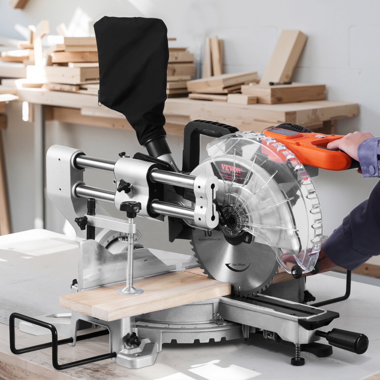 VEVOR Sliding Compound Miter Saw 10-In Blade 15 Amp Motor Corded Double Bevel