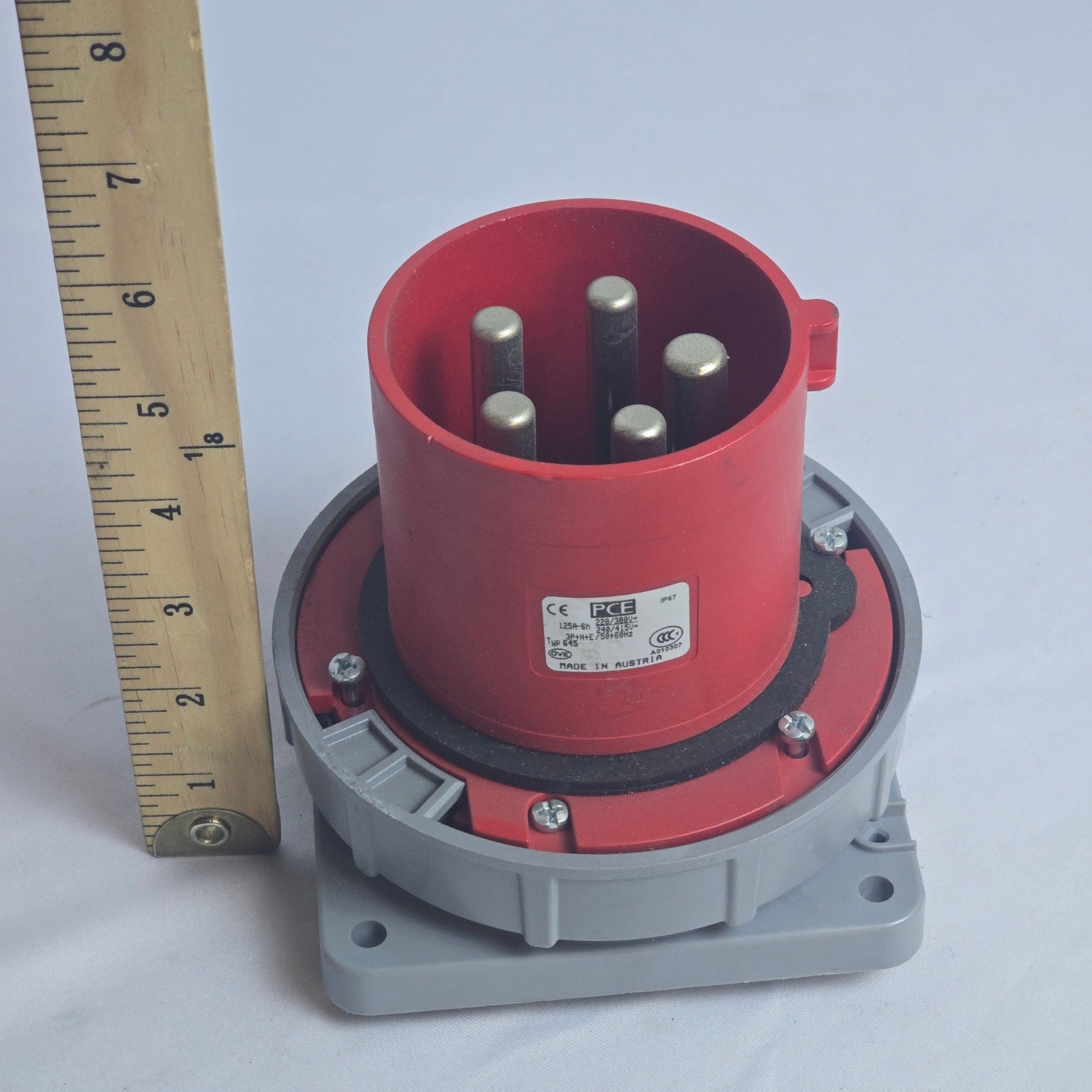 PCE Typ 645 Industrial Flanged Plug 125A 5-Pin 3P+N+E IP67 415V Power Inlet