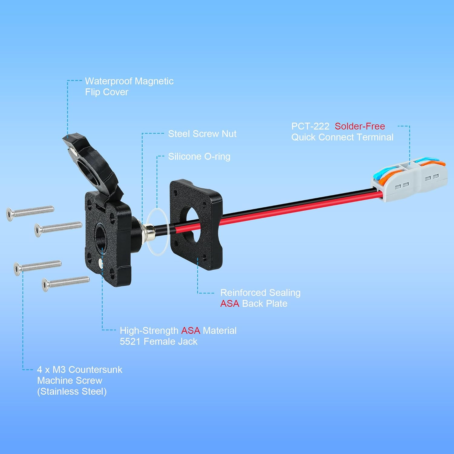 RV Waterproof Cable Pass through Panel Mount for Starlink Mini, ASA DC 5.5X2.1Mm